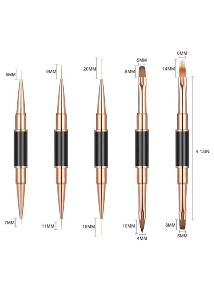 5pcs Double-Ended Acrylic Nail Art Brushes Set for Gel Polish Design, Liner Brush, and Dotting Pen for DIY Manicure at Home or Salon (Rose Gold) - Image 3