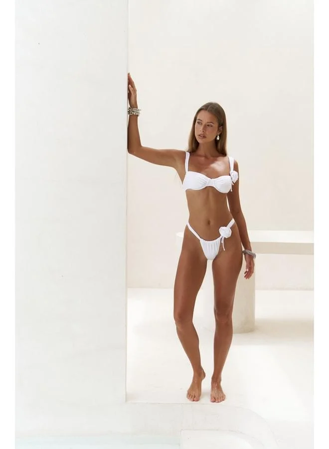 Bohemai Lara's Flower Detailed White Bikini Bottom.