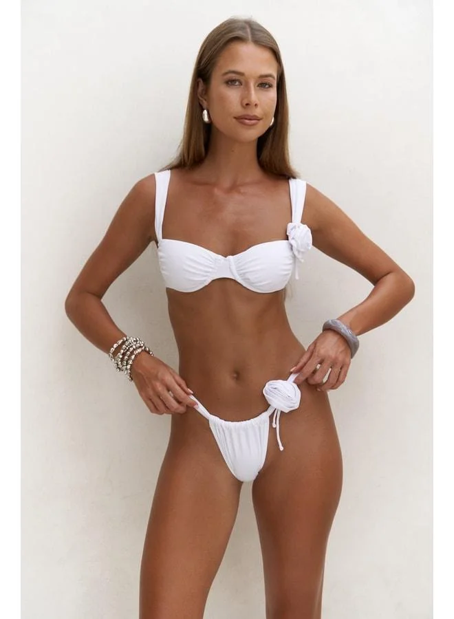 Bohemai Lara's Flower Detailed White Bikini Bottom.