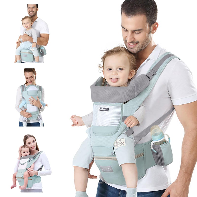 Ocanoiy Baby Carrier Newborn to Toddler Baby Wrap Carrier with Hip Seat Baby Kangaroo Carrier Toddler Infant Holder for MenWomen Dad Mom Green
