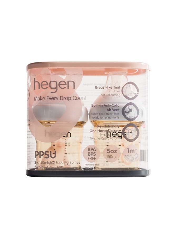 hegen - مجموعة مكونة من زجاجتين للرضاعة PPSU مع 2 حلمة تدفق بطيء 150 مل، من 1 إلى 3 أشهر - Image 1
