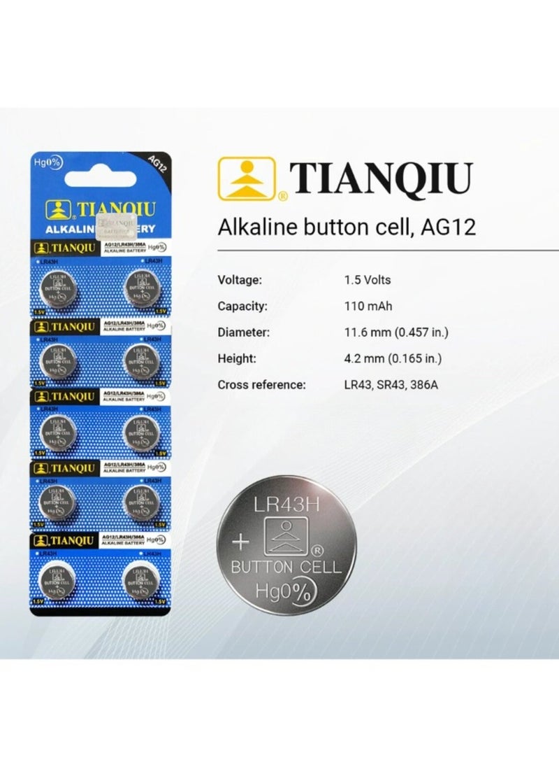 TIANQIU 50-Pieces Tianqiu AG12/ LR43H/ 386A 1.5V Alkaline Batteries  - Image 2