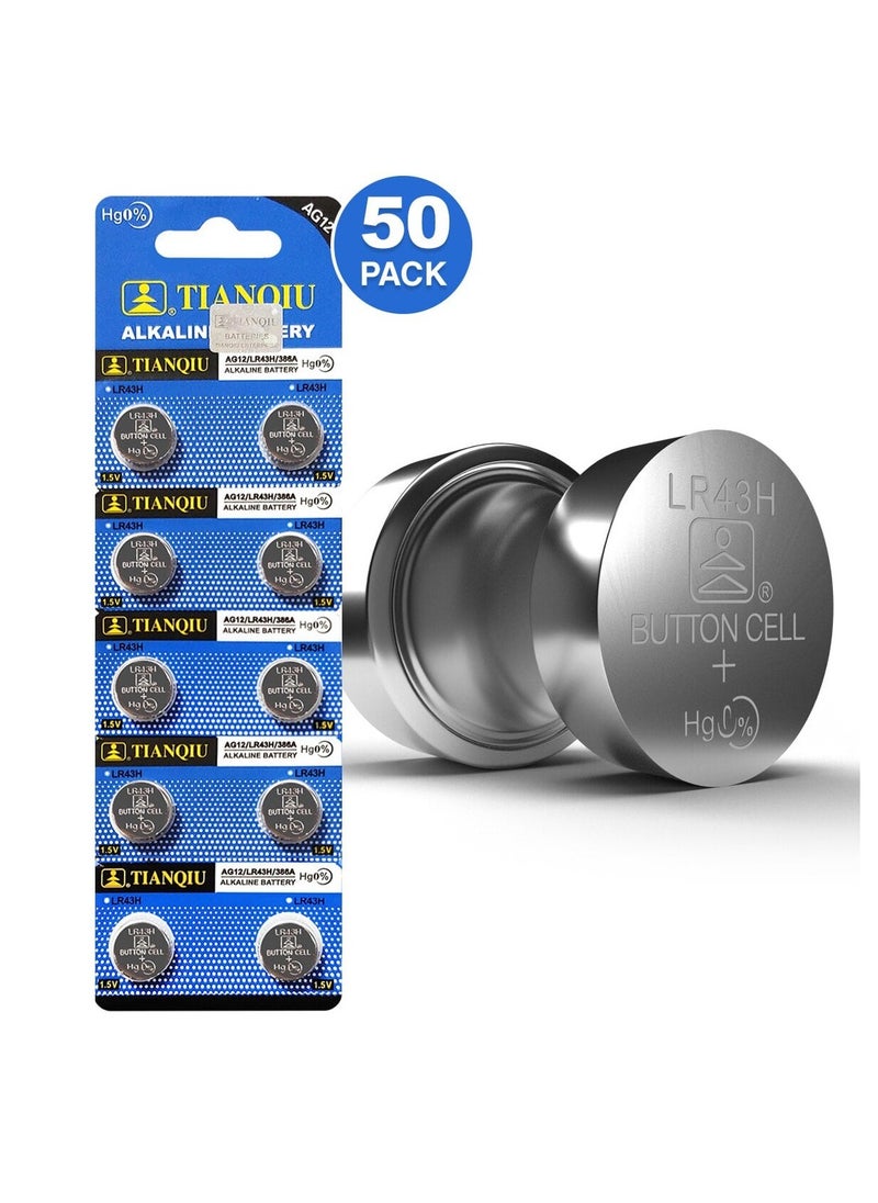 TIANQIU 50-Pieces Tianqiu AG12/ LR43H/ 386A 1.5V Alkaline Batteries  - Image 1