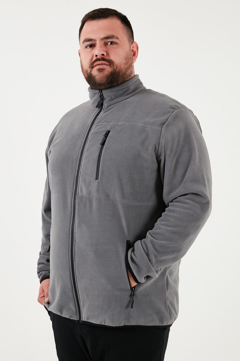 Buratti Regular Fit Stand Collar Zippered Plus Size Polar Fleece Cardigan Men's Cardigan 5906028B  - Image 1