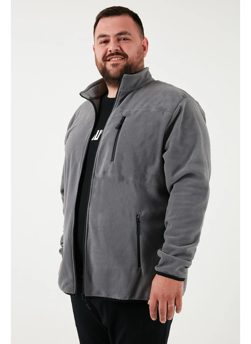 Buratti Regular Fit Stand Collar Zippered Plus Size Polar Fleece Cardigan Men's Cardigan 5906028B