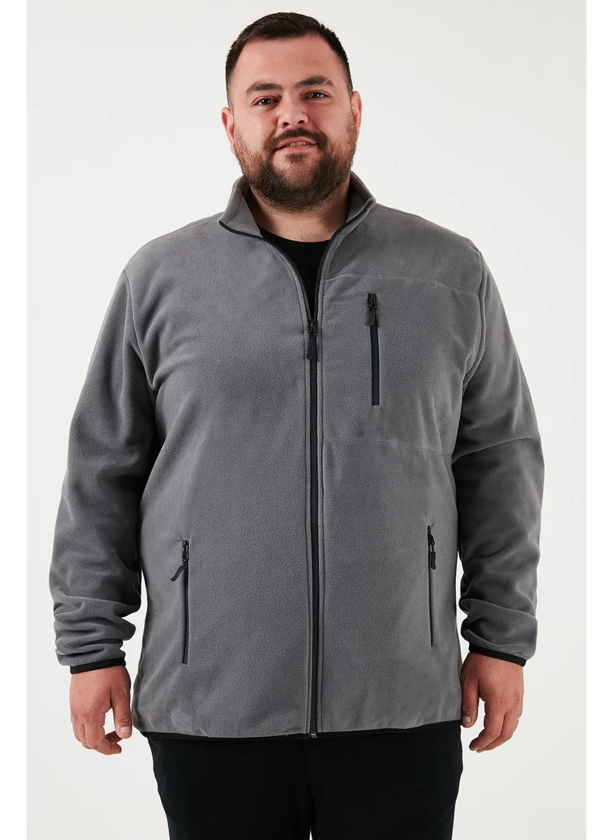Buratti Regular Fit Stand Collar Zippered Plus Size Polar Fleece Cardigan Men's Cardigan 5906028B