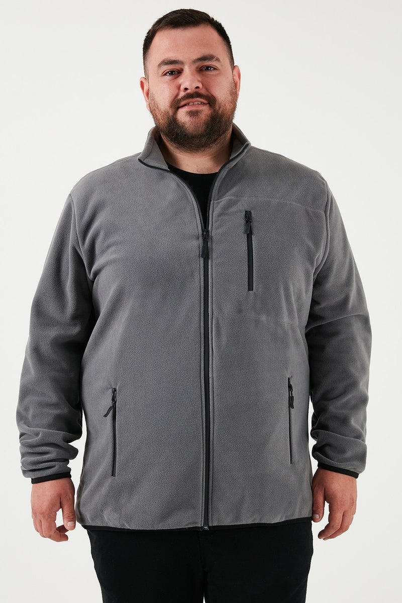 Buratti Regular Fit Stand Collar Zippered Plus Size Polar Fleece Cardigan Men's Cardigan 5906028B  - Image 4