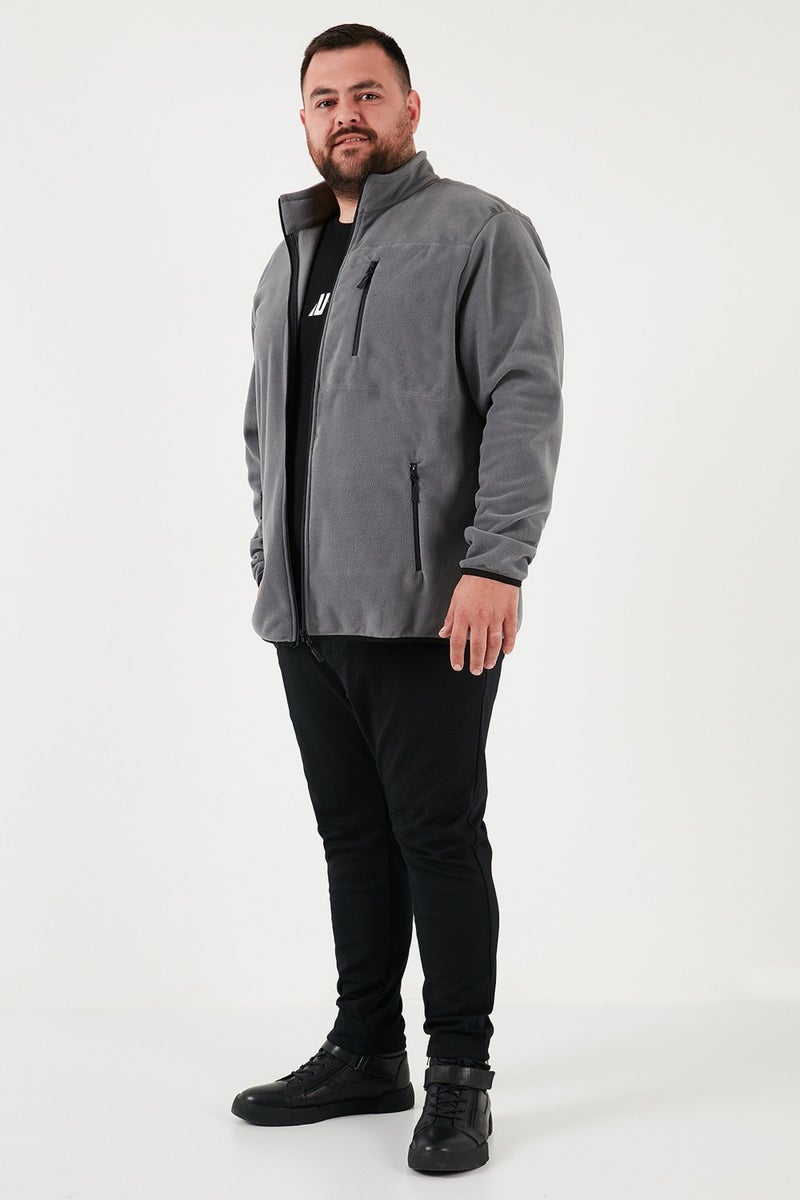 Buratti Regular Fit Stand Collar Zippered Plus Size Polar Fleece Cardigan Men's Cardigan 5906028B  - Image 2