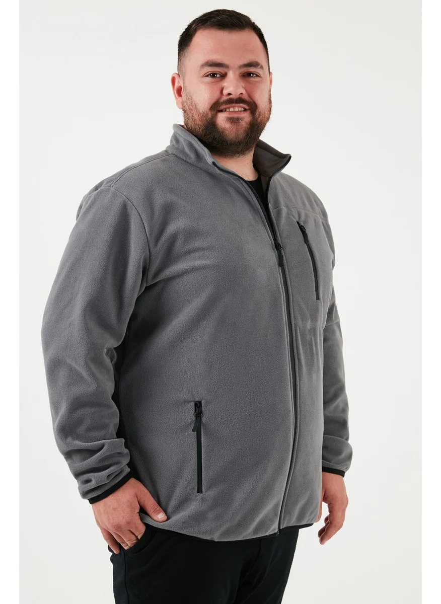 Buratti Regular Fit Stand Collar Zippered Plus Size Polar Fleece Cardigan Men's Cardigan 5906028B