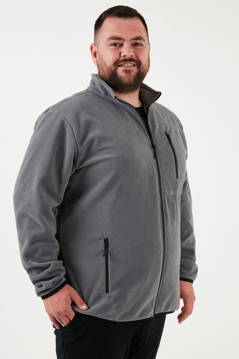 Buratti Regular Fit Stand Collar Zippered Plus Size Polar Fleece Cardigan Men's Cardigan 5906028B  - Image 3