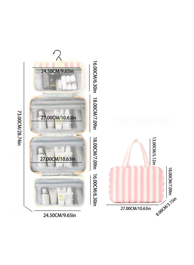 Four-fold striped storage bag, waterproof and moisture-proof cosmetic toiletry bag, portable toiletries organizer
