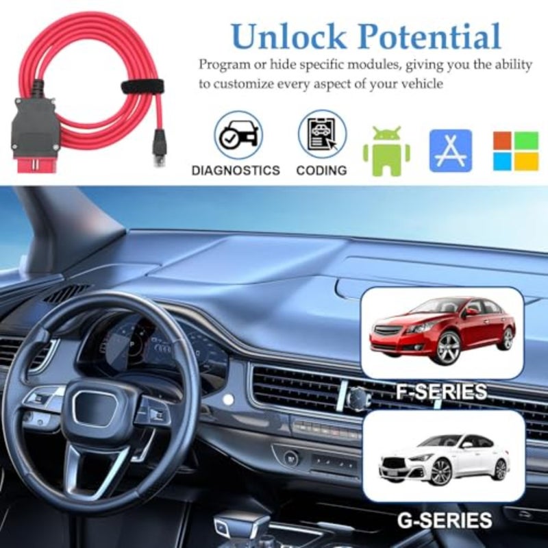 ENET OBD2 Diagnostic Cable for BMW F/G/I Series and VW Audi, 6.5ft CAT5E with USB-C Adapter, Compatible with ISTA/ESYS Programming and Coding - Image 2
