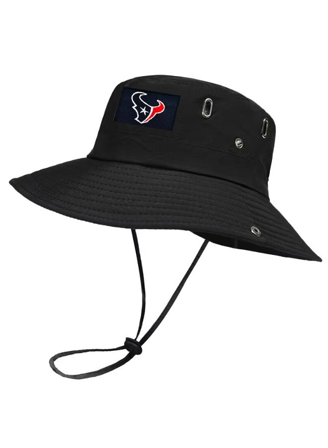 NFL Houston Texans Black Boonie Bucket Hat - Official Team Logo Outdoor Sun Hat with Secure Fit for Fans
