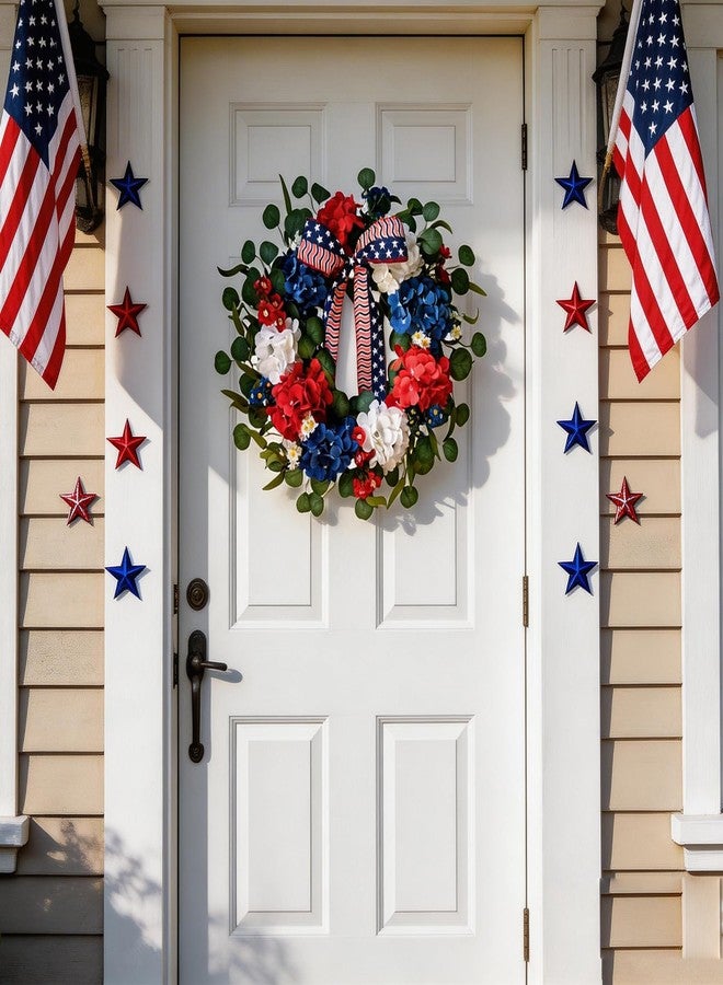 TEMPUS 20 Inch Patriotic Wreath for Front Door, 4th of July Decorations, Red White and Blue Silk Hydrangea Wreath with Eucalyptus, Handmade Memorial Day Independence Day, Labor Day Spring Summer Decor - Image 5