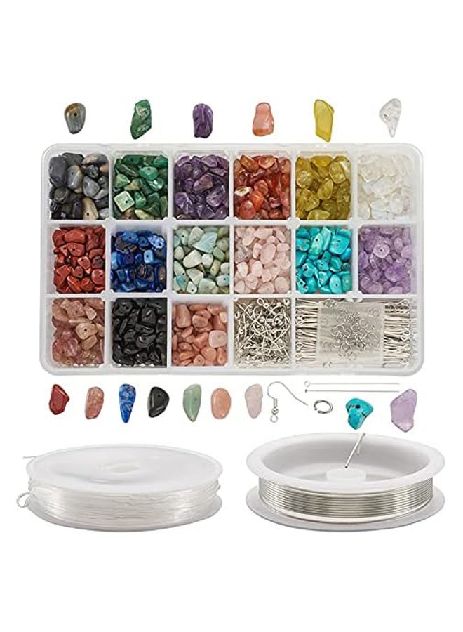 Beadthoven 900Pcs Natural Gemstone Beads Irregular Crystal Chips Stones Kit with Earring Hooks Elastic Crystal String Thread Eye Pins Heads Pins Jump Rings Jewelry Wire for DIY Jewelry Making Supplies  - Image 2