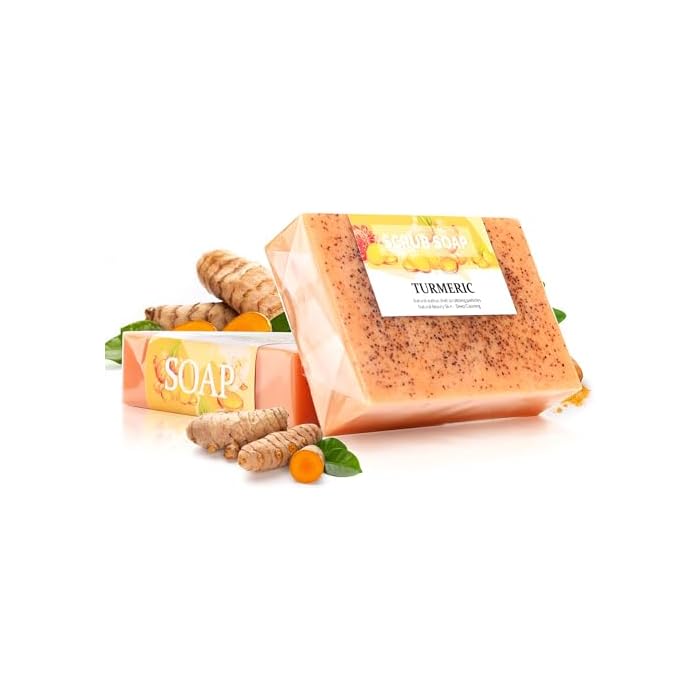 Turmeric Scrub Soap, with Natural Walnut Shell Scrubbing Particles, Beauty Skin, Deep Cleansing, Moisturizing&Exfoliating Scrub, Handmade Bar Soap for Face &Body, for All Skin Types, 3.52oz