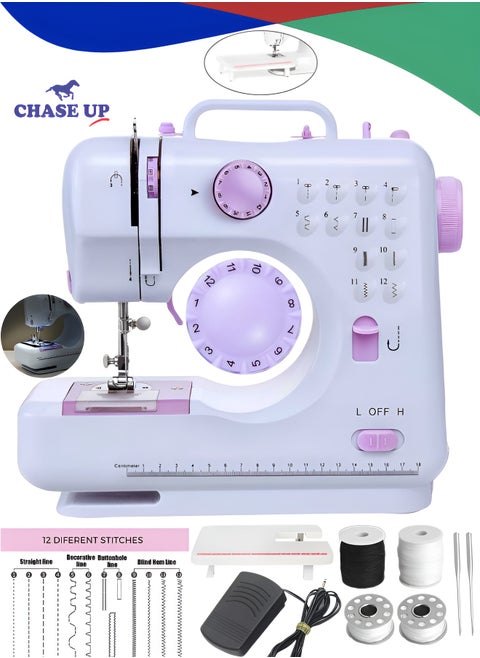 Sewing Machine Electric 12-Built-in Stitches Mode Portable Mini Swing Machine Stitching machine, 2 Speed Mode sewing machines with Foot Pedal tailoring machine, Light, Storage Drawer