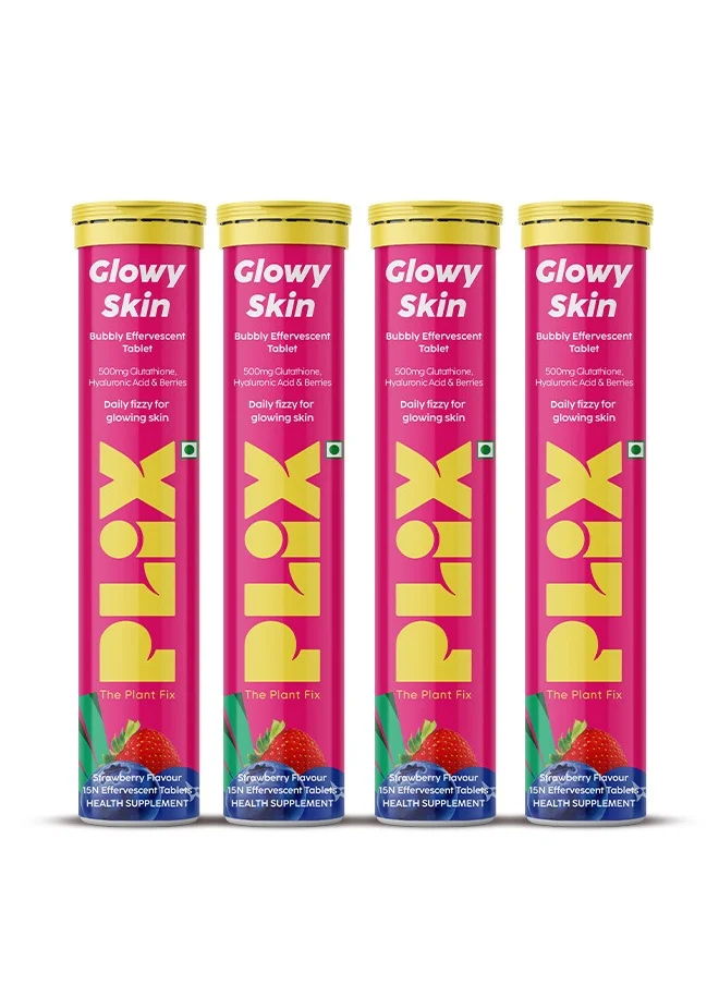 PLIX THE PLANT FIX Glutathione Skin Glow 60 Effervescent Tablets 500Mg- Pack Of 4, Strawberry Flavor