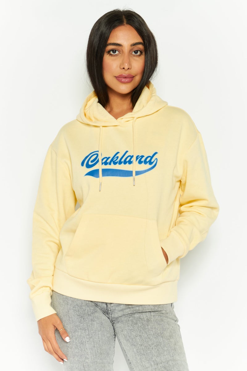 Mode by Redtape Women Graphic Print Long Sleeves Hooded Sweatshirt, Lemon  - Image 1