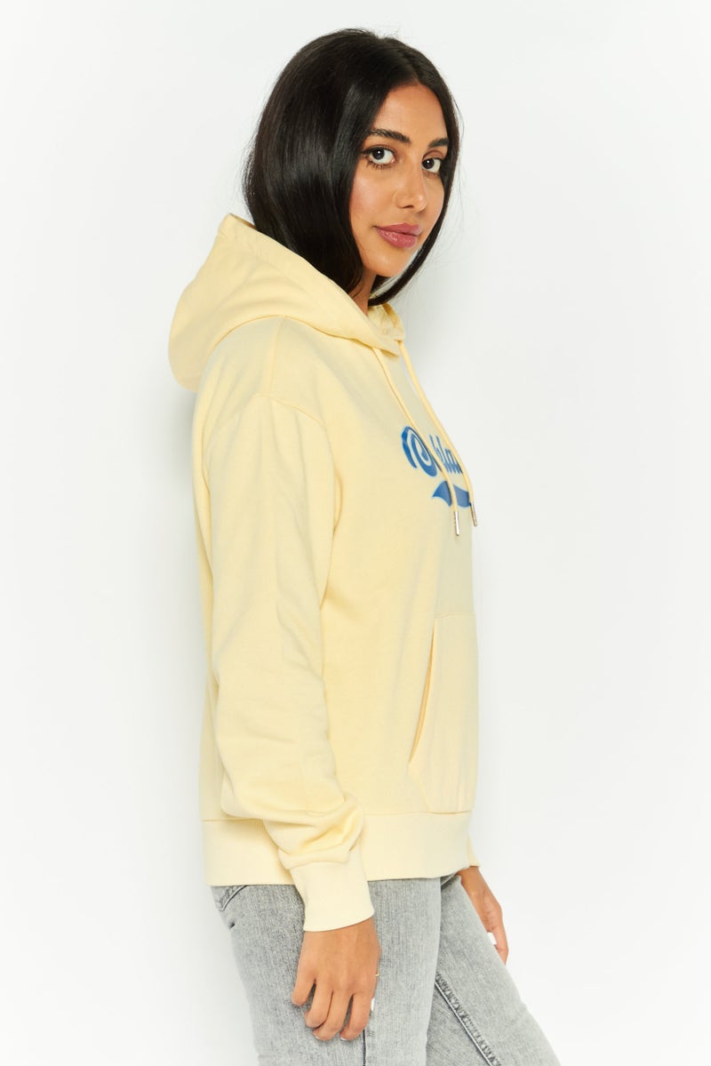 Mode by Redtape Women Graphic Print Long Sleeves Hooded Sweatshirt, Lemon  - Image 3