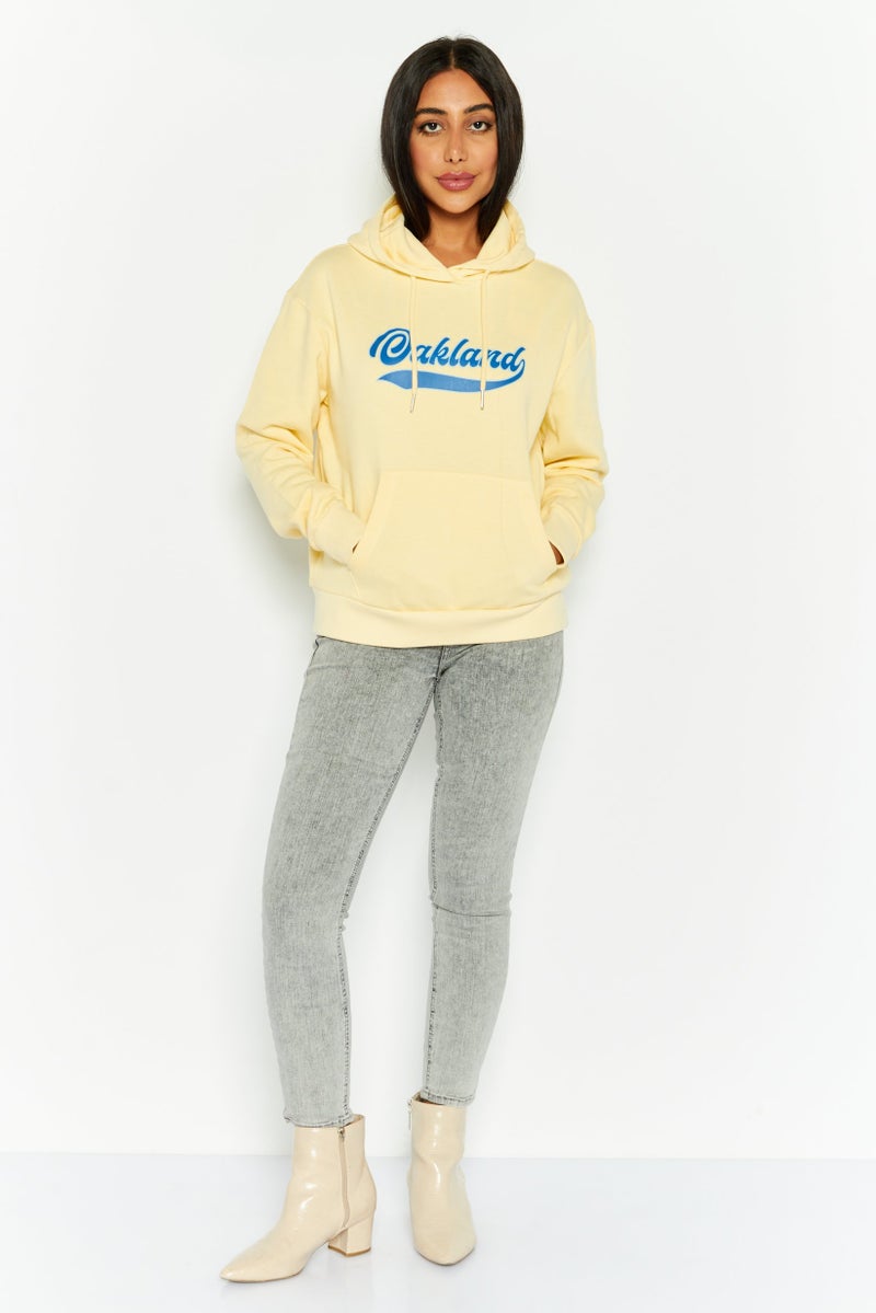 Mode by Redtape Women Graphic Print Long Sleeves Hooded Sweatshirt, Lemon  - Image 2