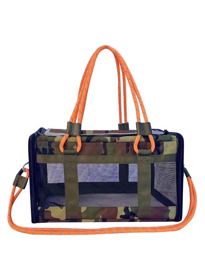 Airline Approved Pet Carrier for Small Dogs & Cats Soft-Sided, TSA Approved, Under Seat Travel & Gym Bag, Fits Pets Up to 20 lbs Includes Leash, Camo & Orange, Lightweight & Portable (Camo Orange)