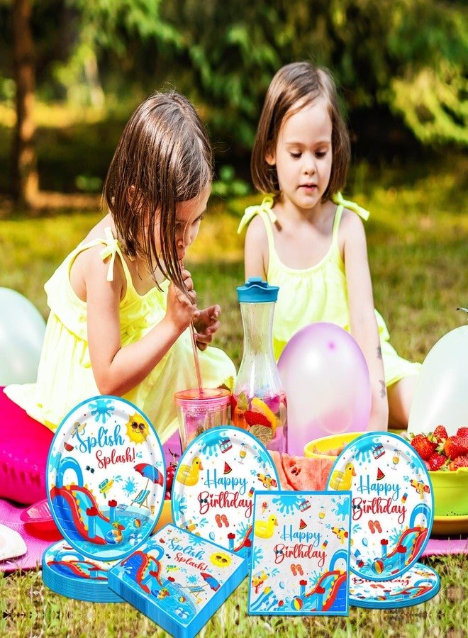 TEMYAXU Splish Splash Birthday Decorations, 60 Pcs Summer Party Tableware, Blue Beach Theme, Includes Plates & Napkins - Image 2