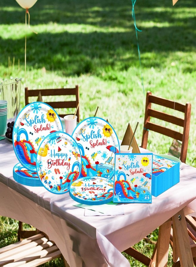 TEMYAXU Splish Splash Birthday Decorations, 60 Pcs Summer Party Tableware, Blue Beach Theme, Includes Plates & Napkins - Image 4