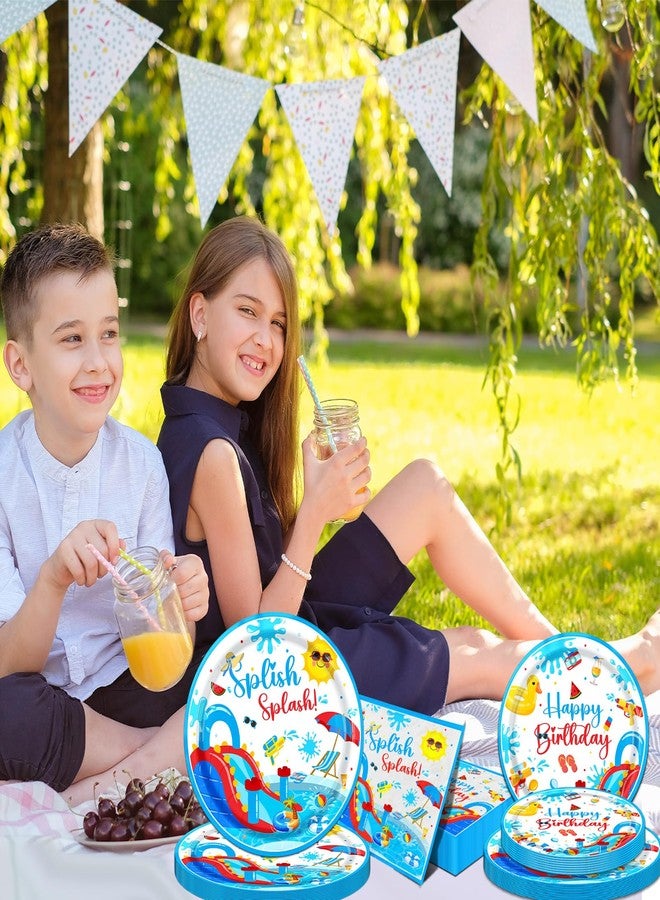 TEMYAXU Splish Splash Birthday Decorations, 60 Pcs Summer Party Tableware, Blue Beach Theme, Includes Plates & Napkins - Image 3