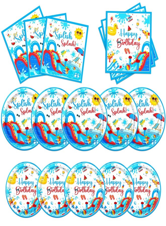 TEMYAXU Splish Splash Birthday Decorations, 60 Pcs Summer Party Tableware, Blue Beach Theme, Includes Plates & Napkins - Image 1