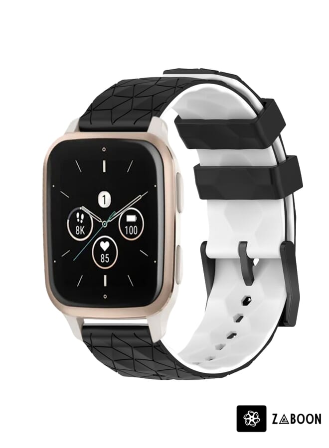 Zaboon Watch Band For Garmin Watch Band Forerunner Sq2 Music 20mm Football Pattern Two-Color Silicone (Black+White) - Image 1