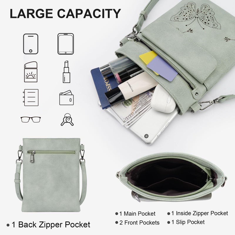 KITEVIUN Crossbody Bags for Women Vegan Leather Cross Body Purse with Adjustable Strap Multiple Pockets Shoulder Handbags GREEN - Image 3