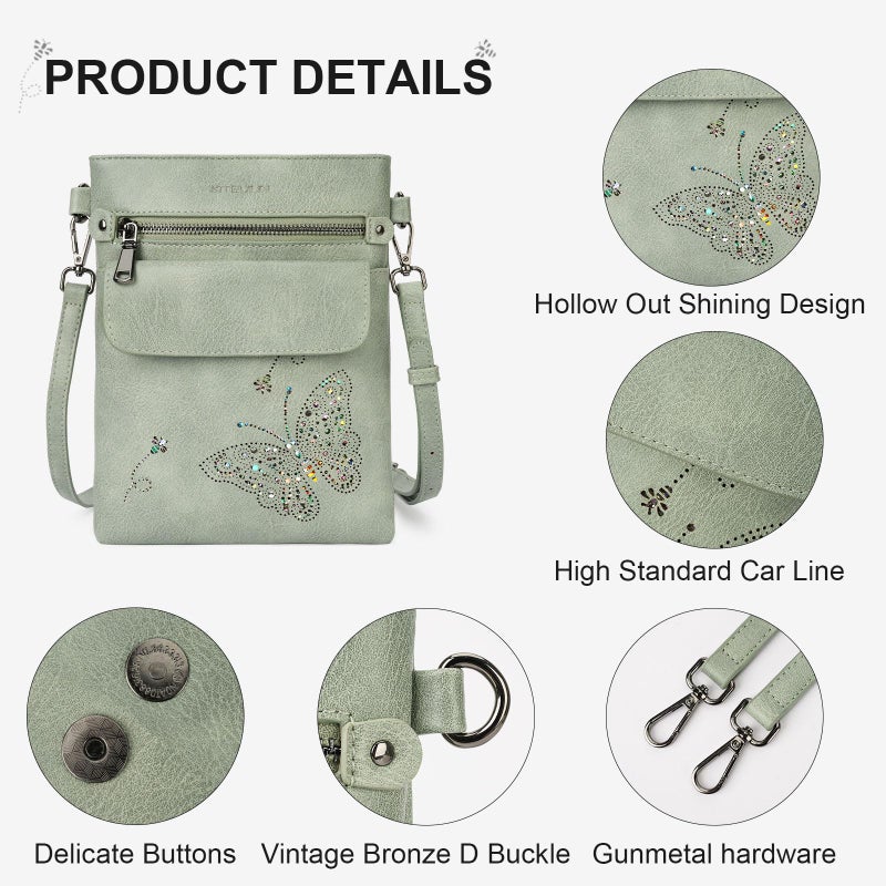 KITEVIUN Crossbody Bags for Women Vegan Leather Cross Body Purse with Adjustable Strap Multiple Pockets Shoulder Handbags GREEN - Image 5