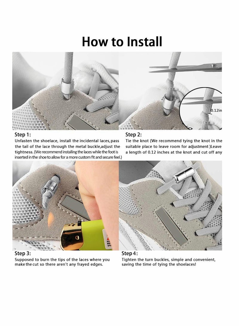 SYOSI Elastic No Tie Shoe Laces For Adults,Kids,Elderly,System With Elastic Shoe Laces(2 Pairs), 02-black, X-Large - Image 2