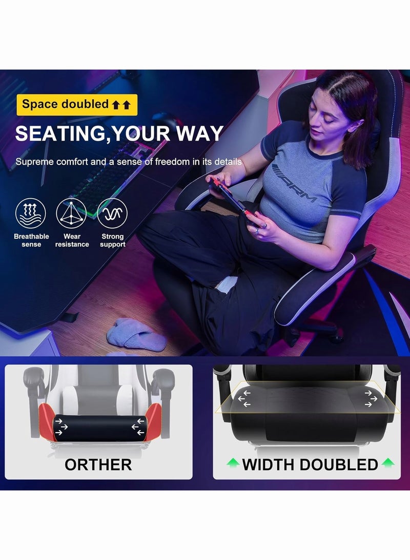 Gaming Chair with Footrest Fabric Office Chair with Pocket Spring Cushion and Linkage Armrests, High Back Ergonomic Computer Chair with Lumbar Support Task Chair - Image 4