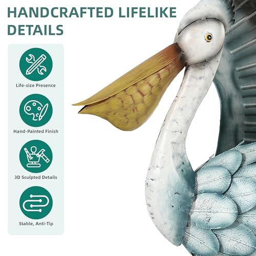 Ultym Metal Pelican Garden Staue, 18.5in Large Coastal Pelican Outdoor Yard Art Decor with Hand-Painted Blue & White Finish, Lifelike Bird Sculpture for Backyard Pond, Patio, Flowerbed or Home Decor - Image 4