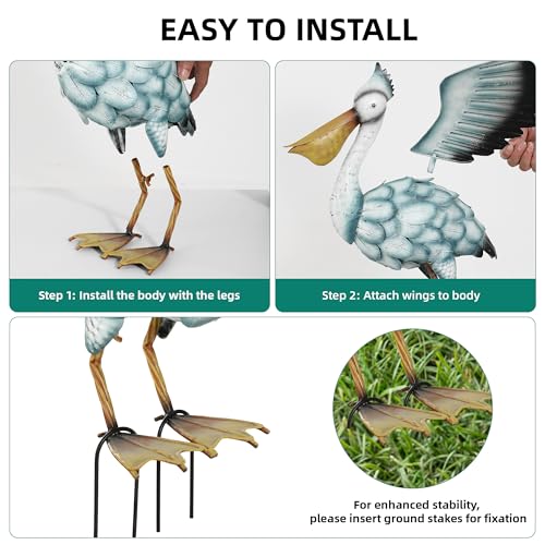 Ultym Metal Pelican Garden Staue, 18.5in Large Coastal Pelican Outdoor Yard Art Decor with Hand-Painted Blue & White Finish, Lifelike Bird Sculpture for Backyard Pond, Patio, Flowerbed or Home Decor - Image 5