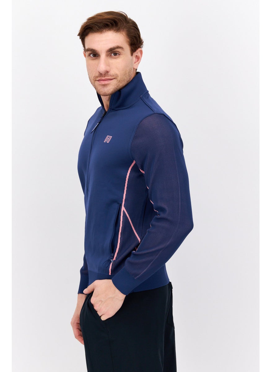 Free Soul Men High Neck Brand Logo Jacket Shirt, Navy Blue  - Image 2