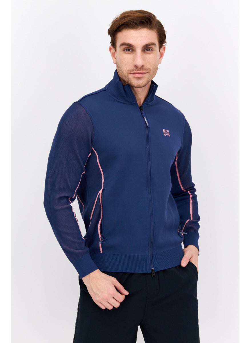 Free Soul Men High Neck Brand Logo Jacket Shirt, Navy Blue  - Image 1