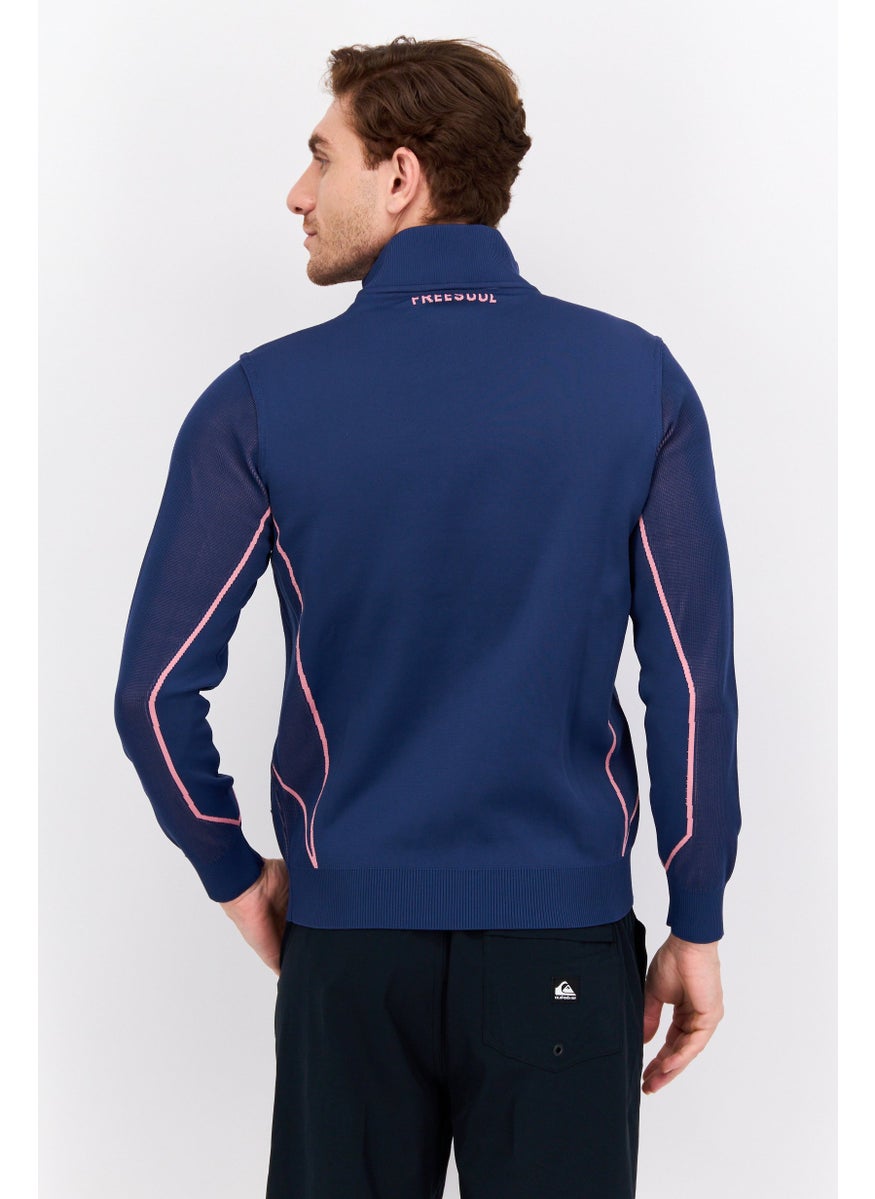 Free Soul Men High Neck Brand Logo Jacket Shirt, Navy Blue  - Image 3