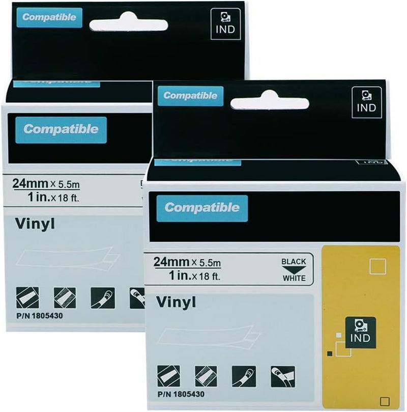 AONOMI Compatible Industrial Label Tape Replacement for DYMO 1805430 1" Permanent Vinyl Label Tape for Use with DYMO Rhino 6000 6500 Industrial Label Maker, Black on White，2-Pack - Image 1