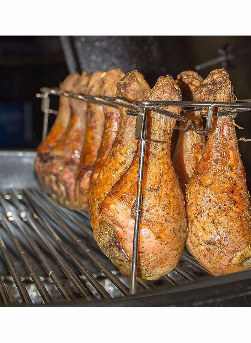 KASTWAVE حامل أفخاذ وأجنحة دجاج للشواء المدخن الفرن سهل الاستخدام 14 فتحة حامل أفخاذ دجاج من الفولاذ المقاوم للصدأ عالي الجودة حامل أجنحة دجاج حامل أفخاذ دجاج لطهي مثالي BBQ نزهة - Image 2