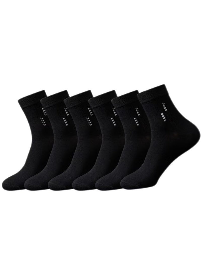 ILMR 6 Pair 100% Cotton Men's Socks: Mid-Calf, Formal, Moisture-Wicking, Suitable for All Seasons in Pure Black for Business Casual Wear - Image 1