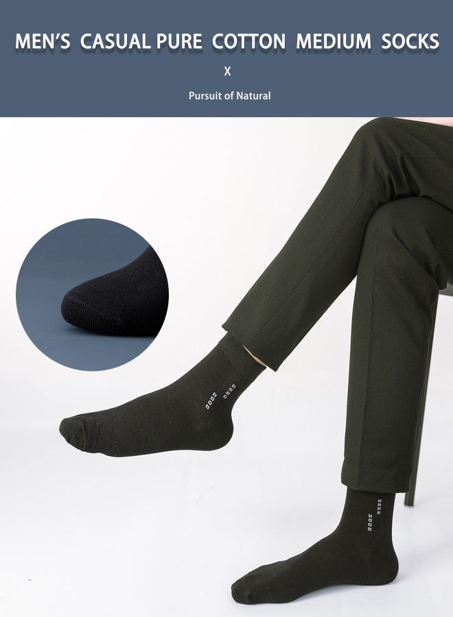 ILMR 6 Pair 100% Cotton Men's Socks: Mid-Calf, Formal, Moisture-Wicking, Suitable for All Seasons in Pure Black for Business Casual Wear - Image 4