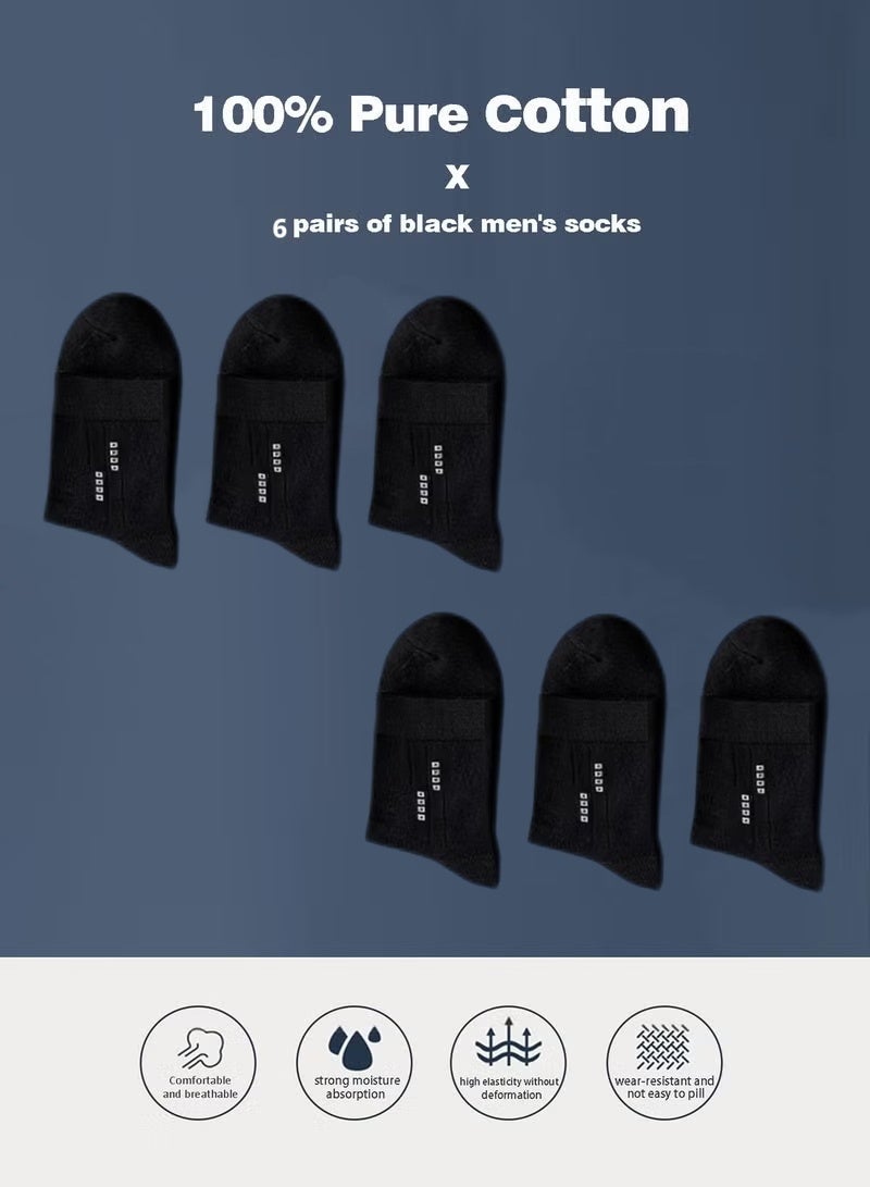 ILMR 6 Pair 100% Cotton Men's Socks: Mid-Calf, Formal, Moisture-Wicking, Suitable for All Seasons in Pure Black for Business Casual Wear - Image 2