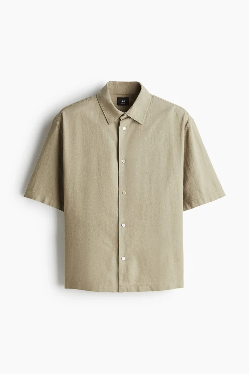 H&M Loose Fit Short-sleeved linen-blend shirt