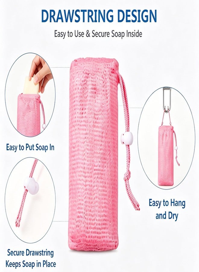 Pluzmecalm 6 PCS Exfoliating Mesh Soap Pouch Bubble Net for Sack Saver Pouch Drawstring Foaming Net for Body Facial Cleaning Tool, 5 Colors - Image 3