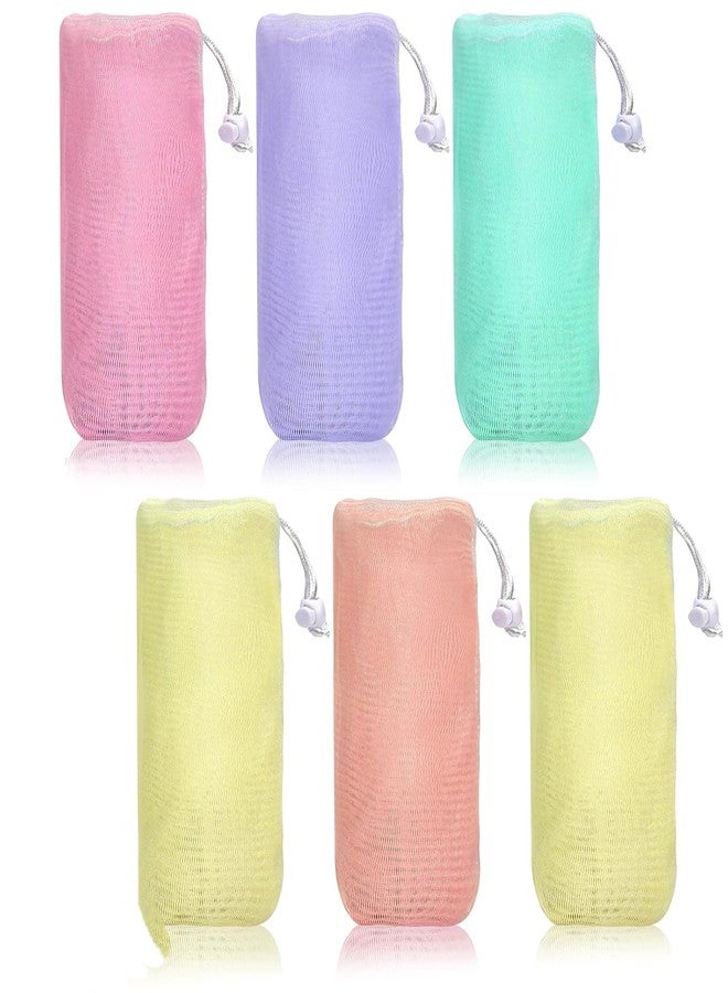 Pluzmecalm 6 PCS Exfoliating Mesh Soap Pouch Bubble Net for Sack Saver Pouch Drawstring Foaming Net for Body Facial Cleaning Tool, 5 Colors - Image 1