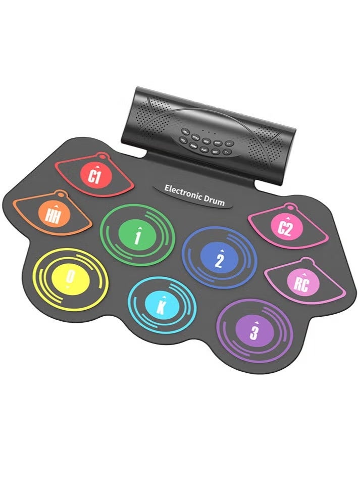 Portable drum set, 9-drum set, roll-up drum, electronic drum for adults, children and beginners - Image 1