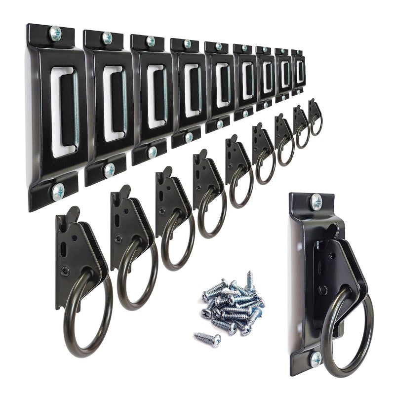 MorScan 10 Pack E-Track Tie-Down Slots & 10 Pack O-Rings, E Track 1-Slot Plates, Black Powder Coated Small Size E Port Rail Kit, Extra Tie Down Anchor Points for Trucks, Trailers, Pickups, Vans - Image 1